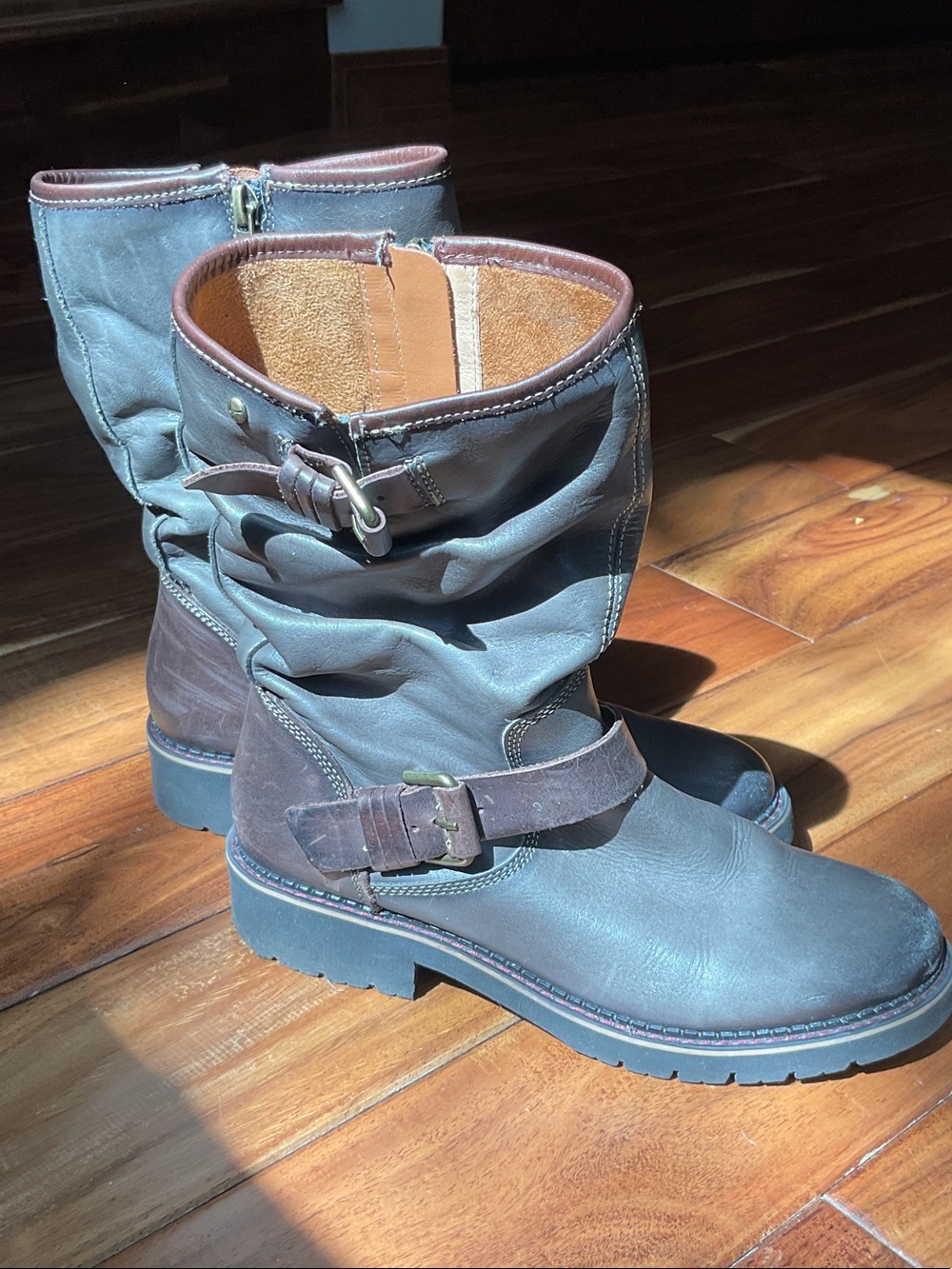 PIKOLINOS Slate Gray and Dark Brown Slouch Moto Boots